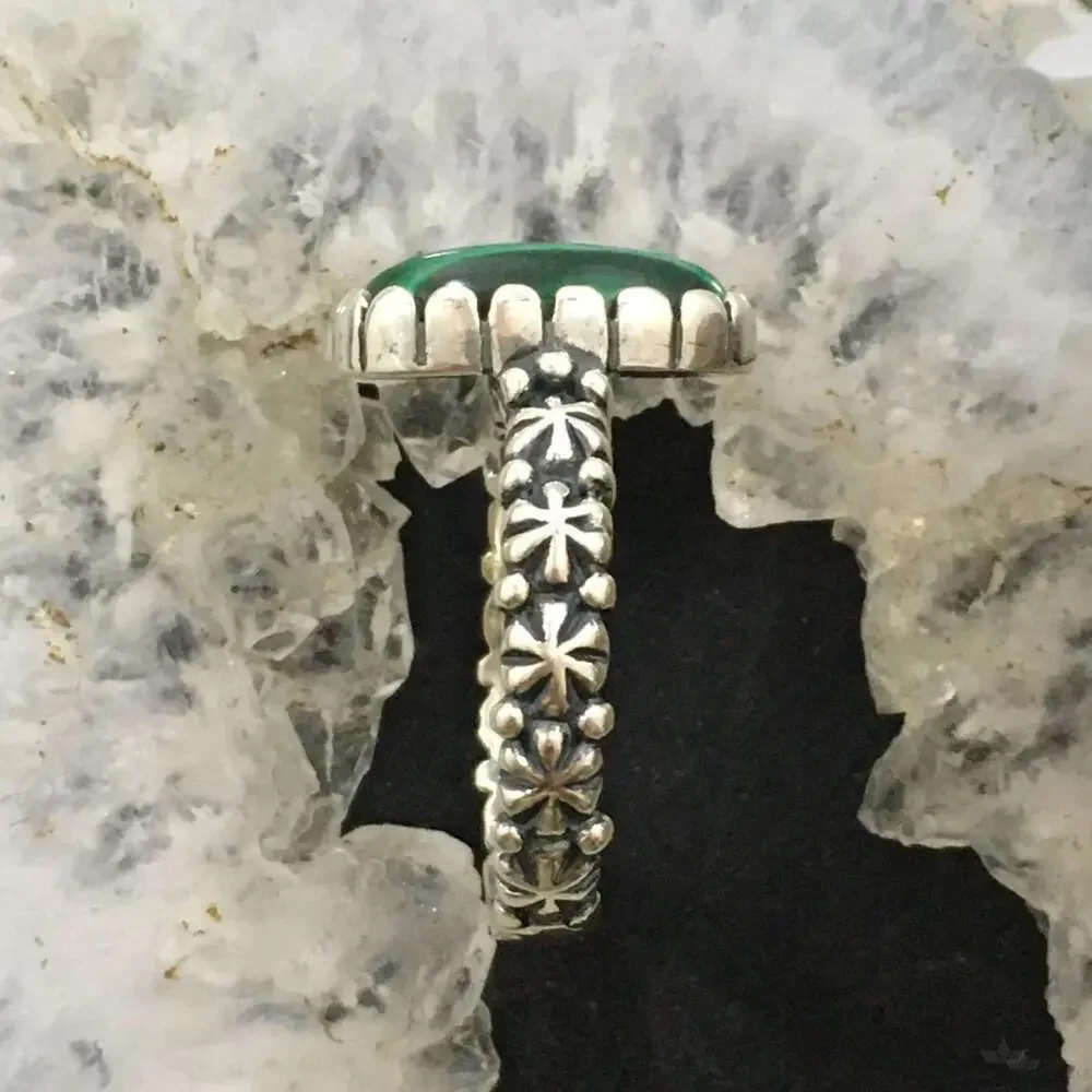 Carolyn Pollack Sterling Elongated Oval Malachite Decorated Ring Sz 8 For Women